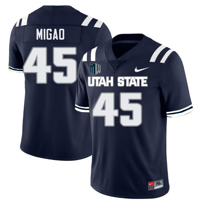 Utah State Aggies #45 Enoka Migao College Football Jerseys Stitched Sale-Navy